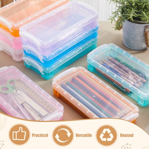 Image of Gueevin 24 Pcs Large Capacity Plastic Pencil Box Clear Plastic Pencil Case Crayon Box with Snap Tight Lid Watercolor Pen Storage Brush Organizer Drawing Tools Container (Macaron)