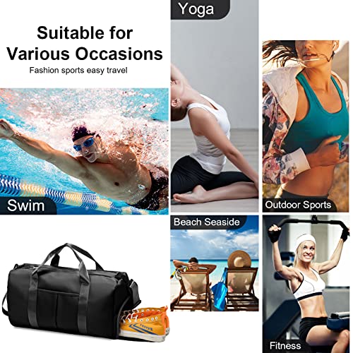Sports Gym Bag With Wet Pocket & Shoes Compartment, Waterproof Shoulder Weekender For Women And Men Swim Travel Lightweight Easy Carry On Black #TOP7