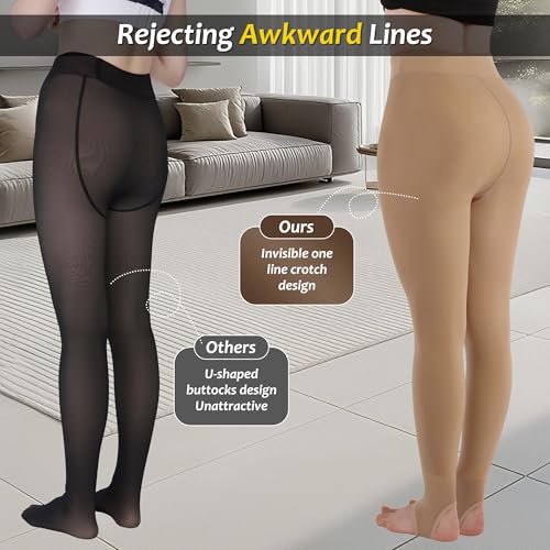 Image of Fleece Lined Tights Women, Sheer Thermal Tights in Winter