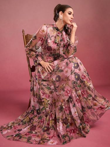 Image of TOLEEN Summer Casual Dresses for Women 2024 Spring Fashion Boho V Neck Long Sleeve Ruffle Floral Print Elegant Maxi Dress