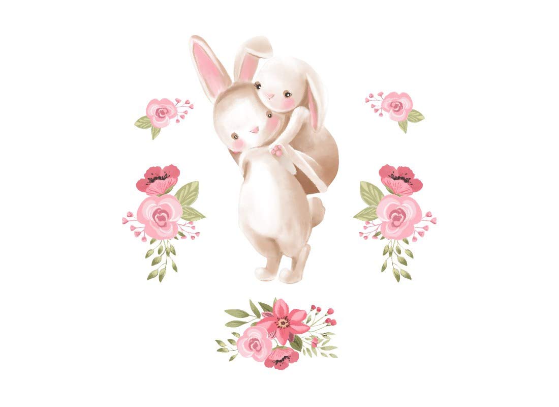 Adesivo da parete con coniglietti con fiori, immagine di bambini, per la cameretta dei bambini, motivo "Osomhome" (163 x 174 cm) os2431