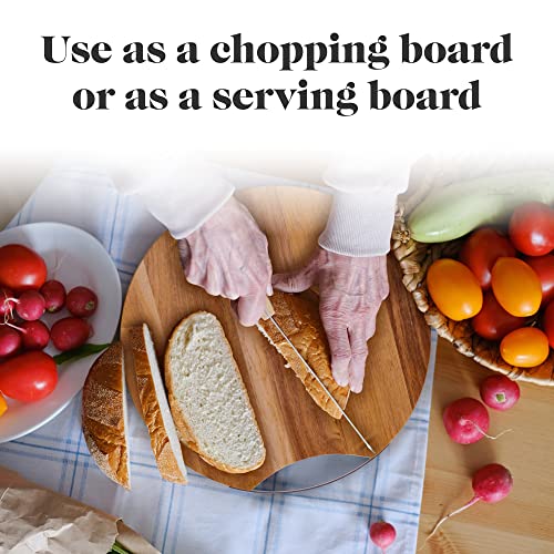 American Atelier Acacia Wood Round Cutting Board With Metal Accent | Serving Board | Large Cheese Board | Charcuterie Board With Handle For Serving Cheeses, Meats, Crackers, And Wine (13”) #TOP4
