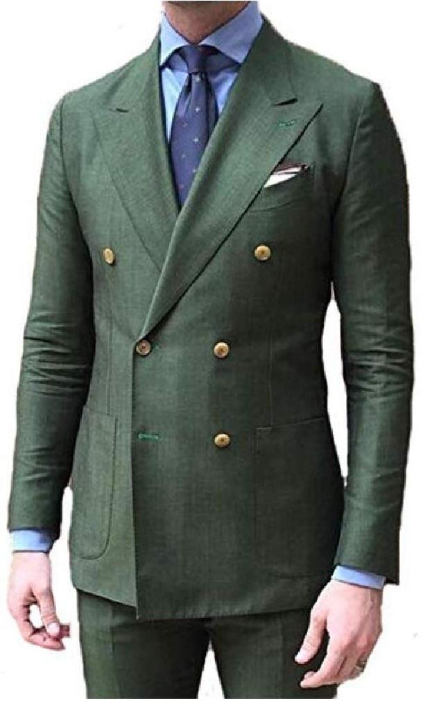 Double Breasted Green Men Suits Terno Slim Fit 2 Pieces Party Tuxedo for Men-Green-M