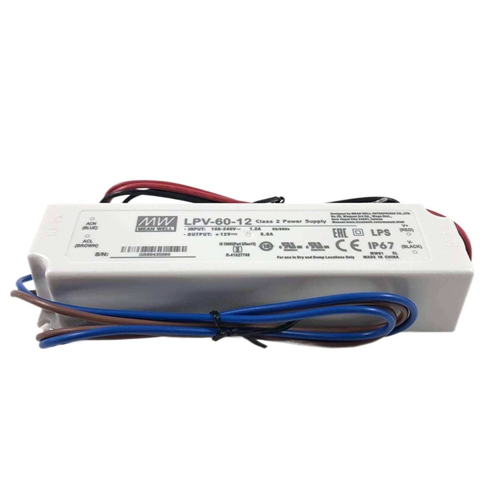 FCARUMIQP LPV-60-12 LED Driver 110/220VAC To 12V DC 5A 60W Waterproof IP67 Constant Voltage Switching Power Supply