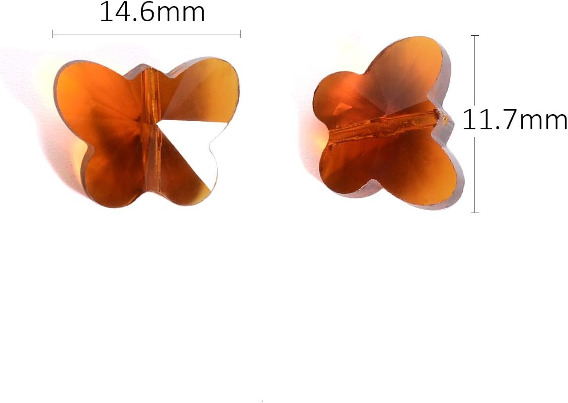 100pcs Crystal Butterfly Beads - LONGWIN 14mm Multicolor Glass Beads for Jewelry Making Chandelier Parts
