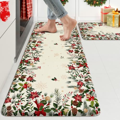 KIMODE Christmas Decor Kitchen Mats Cushioned Anti Fatigue,Beige Decoration