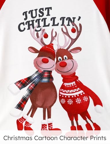 PATPAT Pijama de Natal combinando para a família, estampa de rena vermelha, manga comprida, calça xa