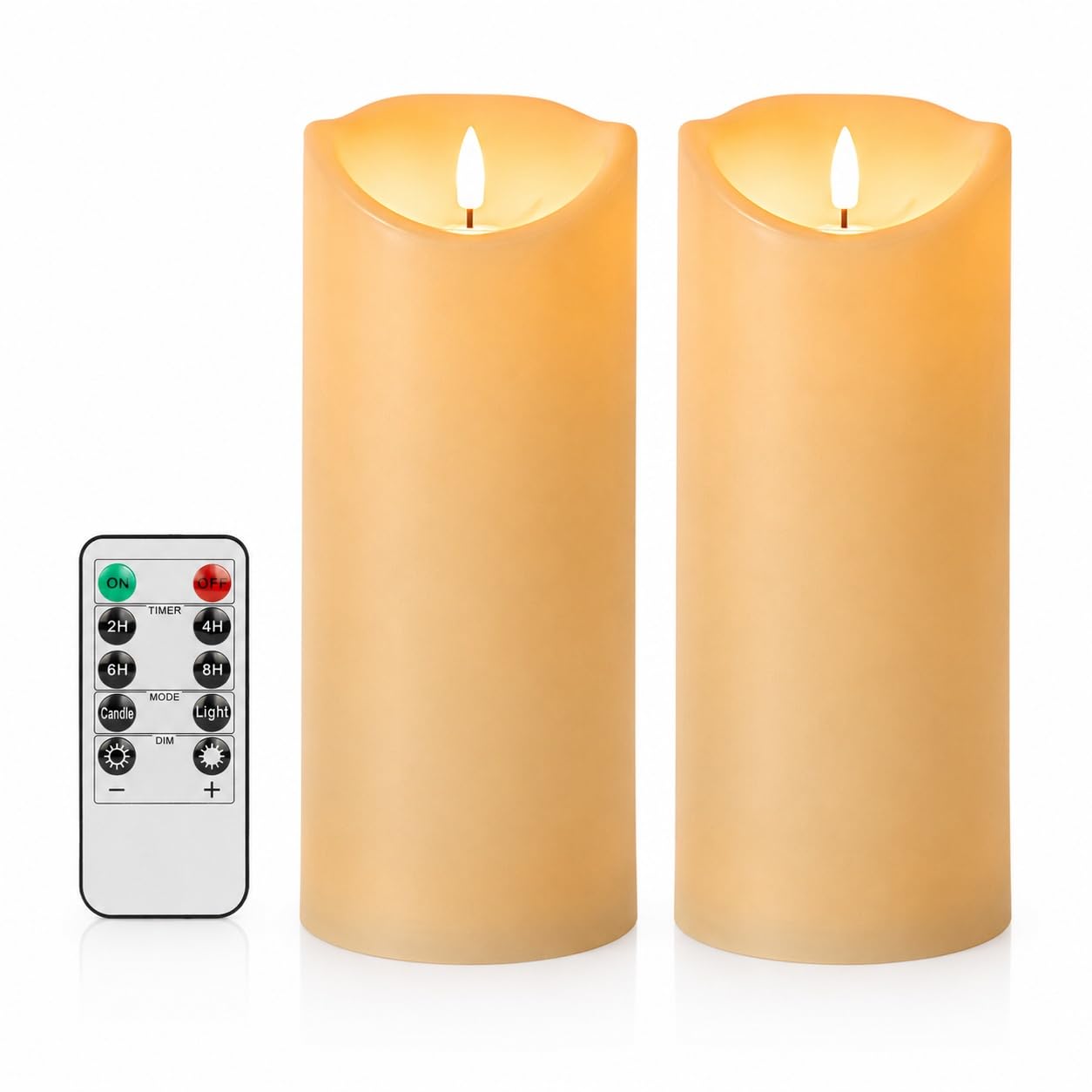 NOXINDA Outdoor Battery Operated LED Pillar Candles Set of 2 - Waterproof 23 x 10 cm with Remote and Timer, Large Fake Candles for Lanterns Patio Garden