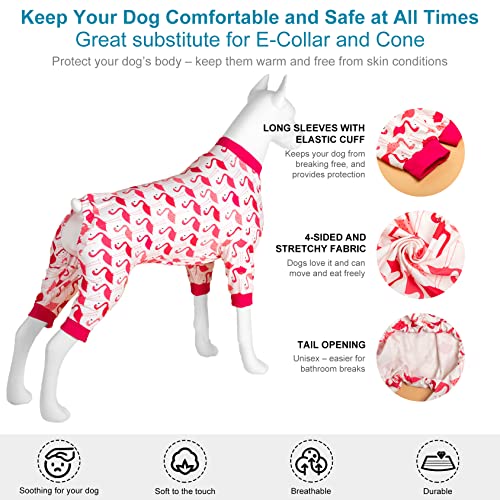 Lovinpet Large Dog Pjs, Anxiety Calming Shirt, Dog Jammies For After Surgery, Flamingo Print, Large Dog Clothes, 4 Leg Style Pullover Dog Onesie For Dog,Red Xl #TOP3