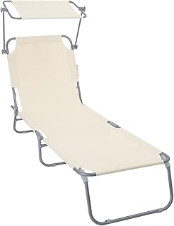 VOUNOT® Folding Sun Lounger with Adjustable Backrest & Sunshade, 4-Posit...