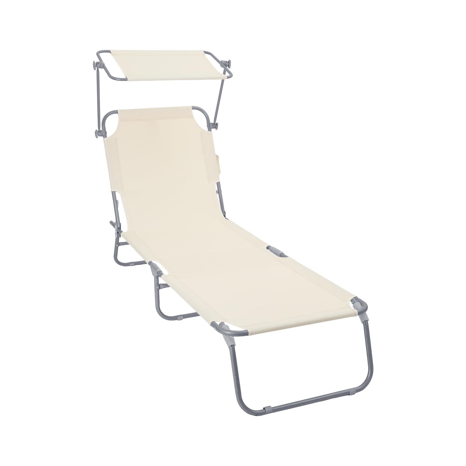 VOUNOT - Sun Lounger - Folding Reclining Chair with Sunshade - White