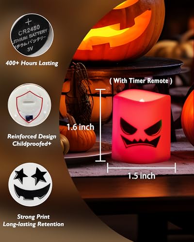 Homemory H2450GLQDYK12-DS 12Pack Remote Control Halloween Candles, 400+Hour Flameless Candles, 2/4/6/8H Timer Led Votive Candles, 6 Color Battery Operated Tea Lights For Holidays thumb #6