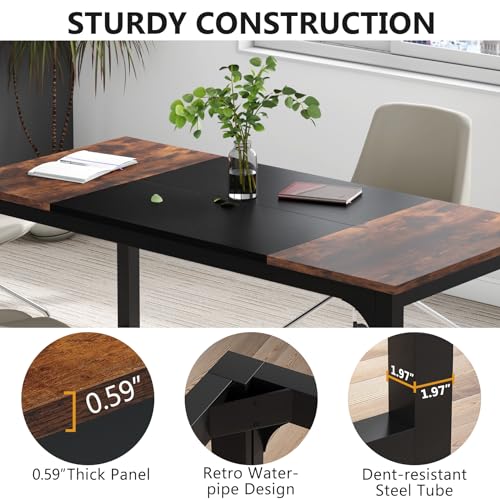 Tribesigns Mesa Escritorio, Escritorio de Estudio para Oficina en casa, Escritorios de Estilo Moderno para Dormitorio, Montaje Sencillo (160 x 80 x75 cm, Marrón Rústico/Negro) - imagen 7