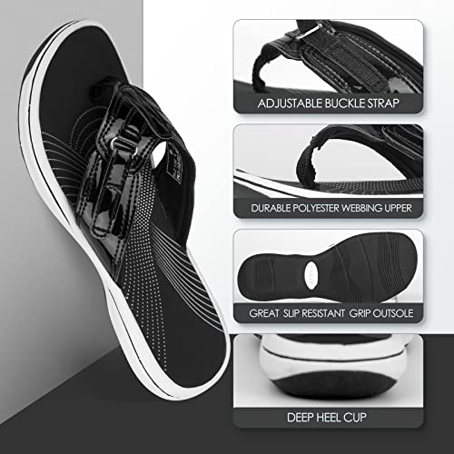 DOGDAN Women's Flip Flops Thong Cushion Sandals Toepost Slippers Black 84