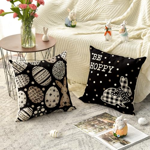 Housse de coussin de canapé 45x45 taie d'oreiller décorative œufs de lapin Happy Easter