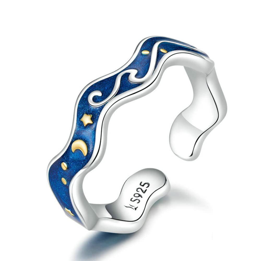 Anelli per Amanti per Coppia Accessori per Gioielli con Anello per Dito Aperto Blu Stellato di Van Gogh
