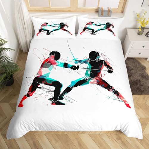 Parure de lit 140x200 escrime en microfibre avec housse de couette