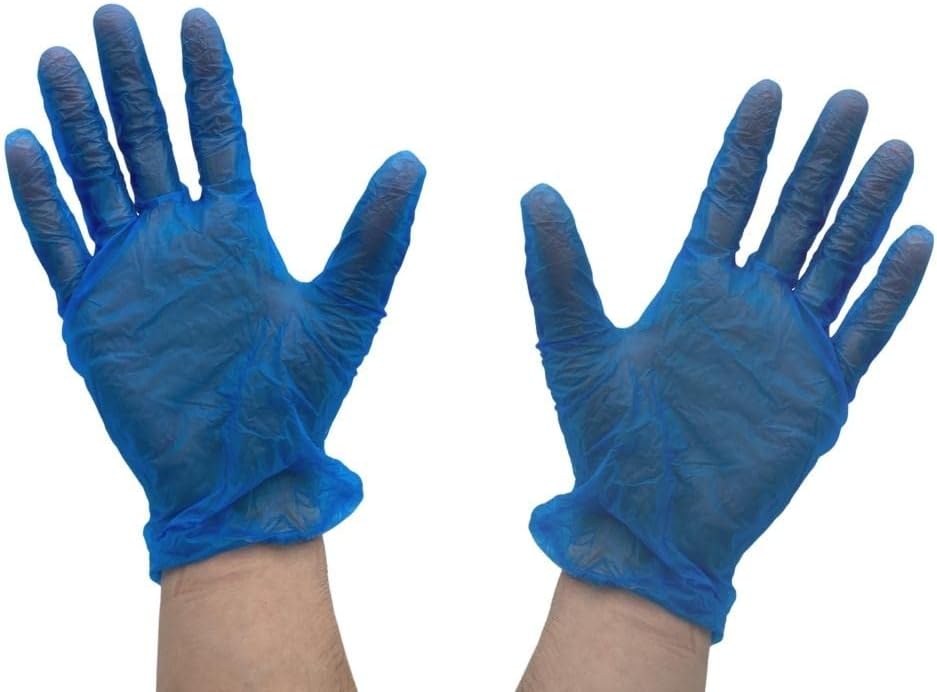 PackagingSuppliesByMail PSBM Industrial Vinyl Disposable Gloves, 1000 Pack, Size Small, Blue Powder Free Multi-Use Gloves