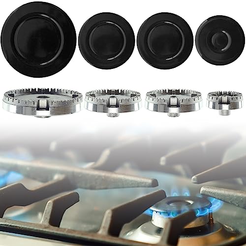 Gas-brenner Crown & Flammenkappe für Ofen Herd Herdplatte,Brenner-Set + Abdeckplane für Kochplatten,Brenner 8 Teile,Ofenherd Gasbrenner Krone Flamme Kappe Kit Gasherd Zubehör konkav Silber