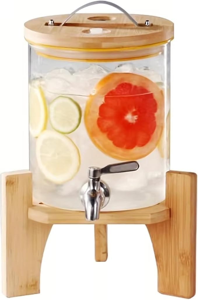 Jarra de agua cristal con grifo, soporte madera, dispensador bebidas for vino, whisky, cerveza, zumo, limonada, regalo ideal for novio, marido o padre(2l)