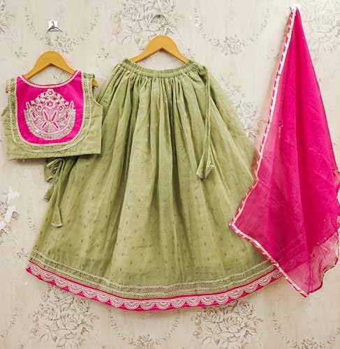 Image of Kids Traditional Lehenga Choli Set with Embroidered Pink Choli & Dupatta