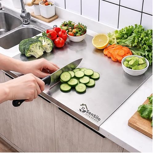 Image of Sensilo Counter Top Stainless Steel Chopping Cutting Board Vegetable,Fruit,Bread & Durable Safe & Heavy Duty, (41 x 31 cm, Counter Top)