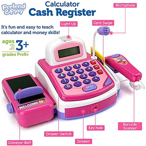 image for Liberty Imports Pretend Play Pink Cash Register Toy - Learn & Play Sho