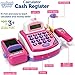 Pretend Play Pink Cash Register Toy - Learn & Play Shopping Kids Toys with Electronic Mic, Scanner, Calculator, Play Food, Fake Money and Basket