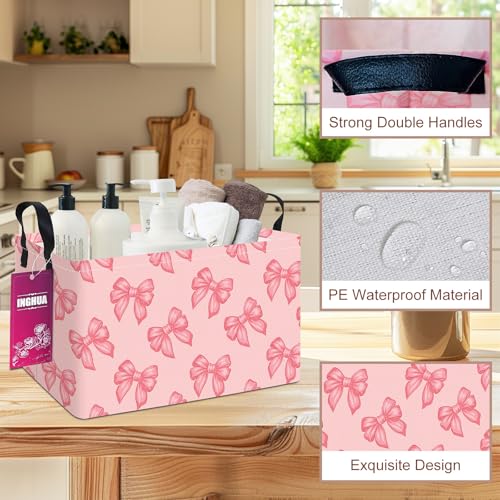Image of Rectangular Storage Basket Fabric Organizer Bin for Toys,Books,Clothes,Gifts,Pets-Perfect for Home,Office,Nursery,Dorm,Shelf(Rec-Pink bowknots )