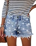 MINGALONDON Women's Denim Shorts Summer Mid Waist Ripped Raw Cut Hem Distressed Stretchy Jean Shorts