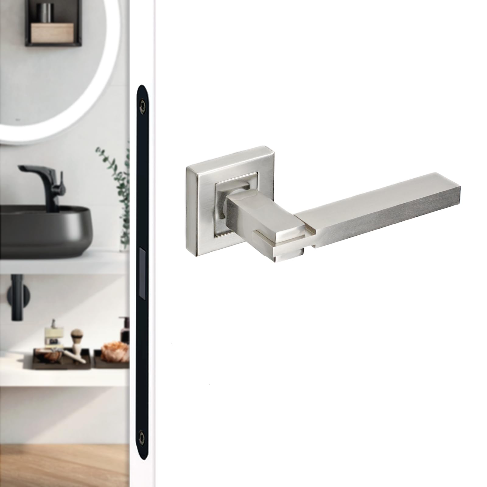 Brushed Chrome Internal Door Lever Handle Pack Latch Sash Bathroom Lock Kit Set | UK