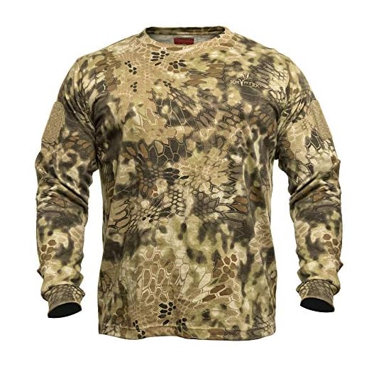 Kryptek Men's Standard Stalker Long Sleeve Hunting Shirt, 100% Cotton, Stealthy Camo Tee, Highlander, 3X-Large