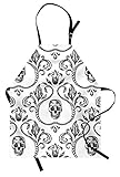 Lunarable Gothic Apron, Ornament Skull Goth Skeleton Floral Motifs in Baroque Style Illustration,...