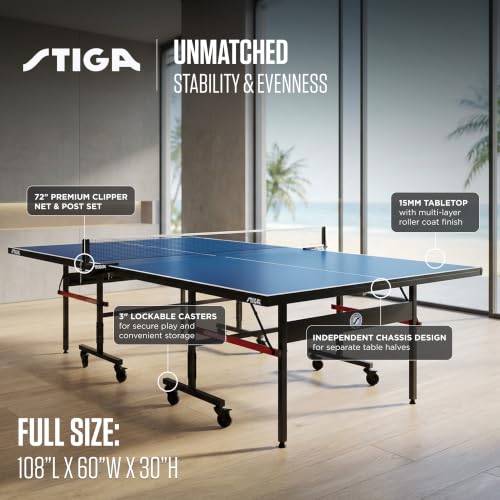 Image of STIGA Advantage Series Indoor Ping Pong Table, Foldable Table Tennis Table - 13, 15, 18, and 25mm Tabletops - Quickplay 10 Minute Assembly - Playback Mode - Recreational- to Tournament-Level