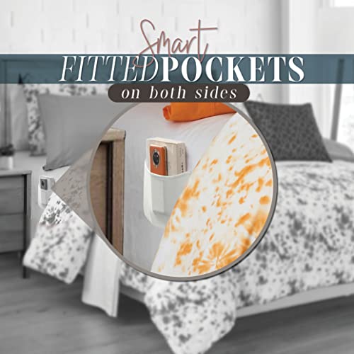 Image of Elegant Comfort Reversible 10-Piece Comforter Set, Tie-Dye Print, Decorative Pillow and Fitted Sheet with Smart Pockets, Soft, Plush, Lightweight Material, 10pc Tie-Dye Set, King, Orange