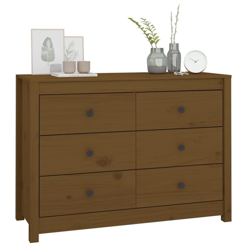 Genérico Armario lateral 100 cm Madera pino macizo, Marrón Miel | Cajones espaciosos, parte superior resistente, fijación de pared incluida, manual de montaje incluido