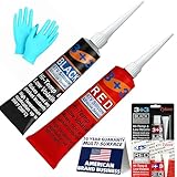 RTV Silicone Gasket Maker - High Temp 590°F Oil Resistant, Black - Professional Formula for Engine Oil Pan, Valve Cover, Transmission Housing - Non-Corrosive, Fast, No Drip Application (Black+Red)