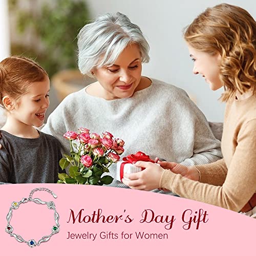 Lanm Mom Gifts Personalized Mothers Bracelet With 4 Birthstones Rose Flower Bracelets For Women Custom Mom Bracelet With Kids Names Mother Family Jewelry Mom Daughter Bracelet Mothers Day Gifts #TOP2