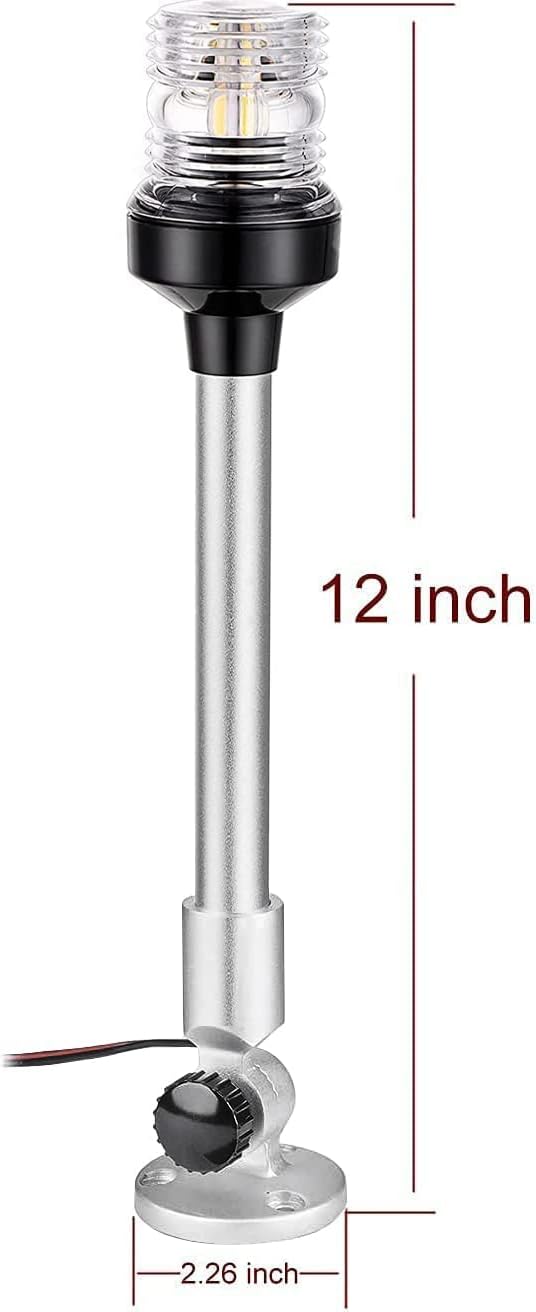 LYCAEA 12 inch 3 Nautical Mile Navigation Anchor Lights All Round 360° White LED With Aluminum Base and Tube, Extra LED Bulb Included, 12-24V : Sports & Outdoors