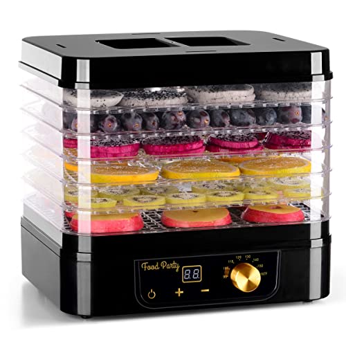 Food Party Dörrautomat (50 kostenlose Rezepte), 6 Etagen - 24-Stunden-Timer 6 transparente Tabletts mit Digital-Timer…