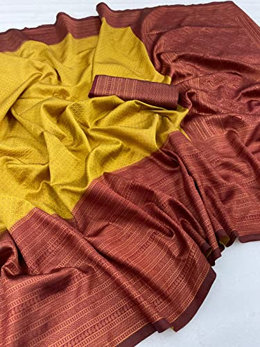 Image of ZECVA Women's Art Lichi Indian Traditional Style Silk Saree With Unstitched Blouse Piece