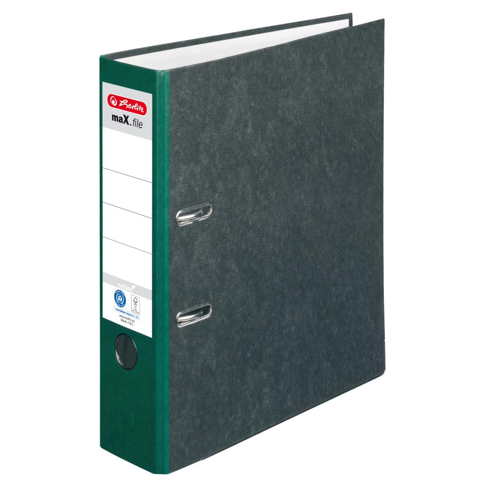 herlitz Ordner maX.file nature, A4, Rückenbreite 8 cm, Wolkenmarmor, Grün, mit Rückenschild & Kantenschutz, FSC zertifiziert, 20 Stück