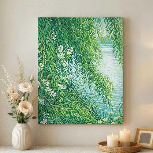 Toile murale abstraite verte déco salon moderne tableau fleur printemps 40x50