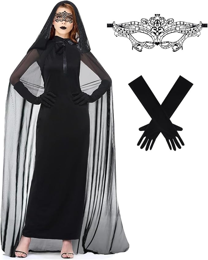 SKEFOLI Halloween Costume - Black Ghost Bride Sexy Scary Queen Vampire Long Dress Witch Zombie Adult Horror Carnival
