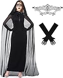 SKEFOLI Halloween Costume Women's Ghost Costume Black Ghost Bride Sexy Scary Queen Costume Halloween Cape Women Vampire Long Dress Witches Zombie Ghost Bride Costume Adult Horror Halloween Carnival