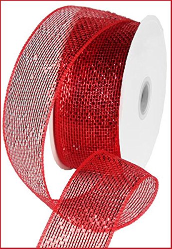 Metallic Poly Deco Mesh Ribbon (2.5  x 25 Yards, Red Metallic) : RS200424