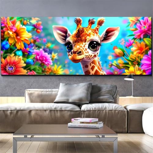 Peinture diamant fleur et girafe pour créer une fresque murale de salon