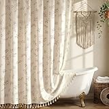Blgiont Farmhouse Floral Shower Curtain with 12 Clear Rings, Fabric Faux Linen Shower Curtain Set, Vintage Cottagecore Shower Curtain for Bathroom 72' W x 72' L
