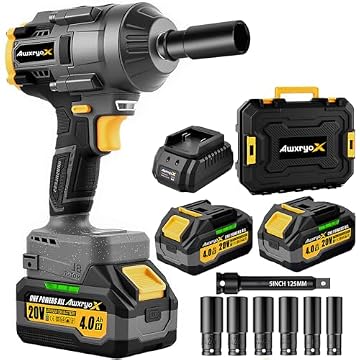 AwxryoX 1500Nm Impact Wrench,1/2" Cordless Impact Gun with 2x4.0Ah Battery