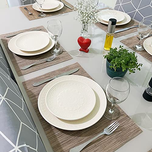 Kit 6 Peças Lugar Jogo Americano Retangular Descanso de Prato Mesa Posta Cozinha (Bege/Preto)